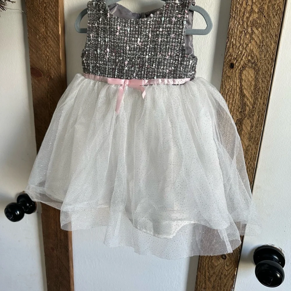 Blueberi Boulevard 2T Girl Formal Dress Tweed Tulle Lined Sleeveless Blingy Tutu